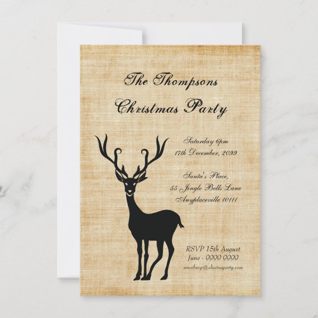 Vintage Rustic Xmas Reindeer Christmas Party Invitation (Front)