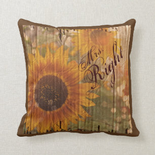 vintage rustic yellow sunflowers Mrs Right Throw Pillow