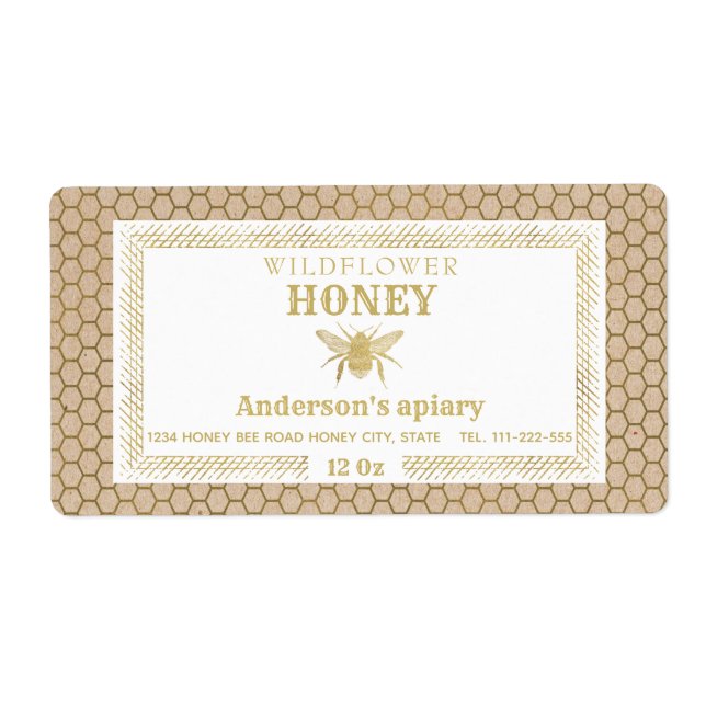 Vintage rusticKraft gold bee honey jar (Front)