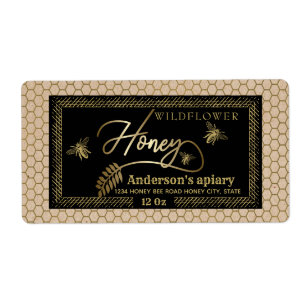 Vintage rusticKraft gold bee honey jar Label