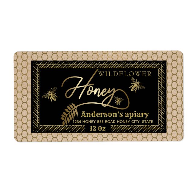 Vintage rusticKraft gold bee honey jar Label (Front)