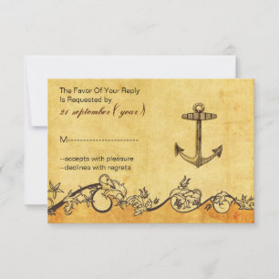 vintage rustique, ancre nautique mariage rsvp 3,5 