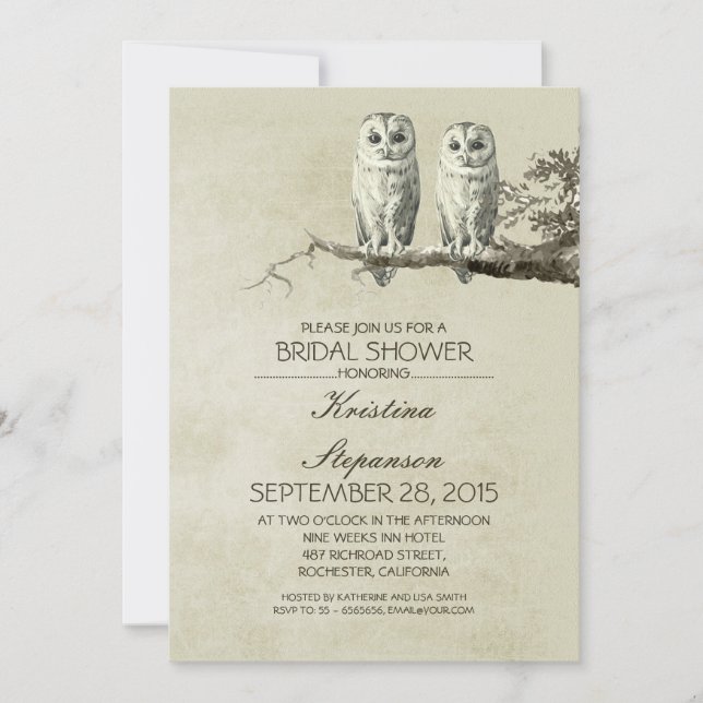 Vintage rustique OWL couple nuptiale invitation do (Devant)