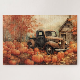 Vintage Rusty Pickup and Pumpkins Autumn 20x30 Jigsaw Puzzle