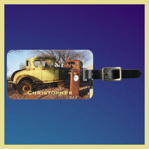 Vintage Rusty Yellow Coupe Custom Name Bag Luggage Tag
