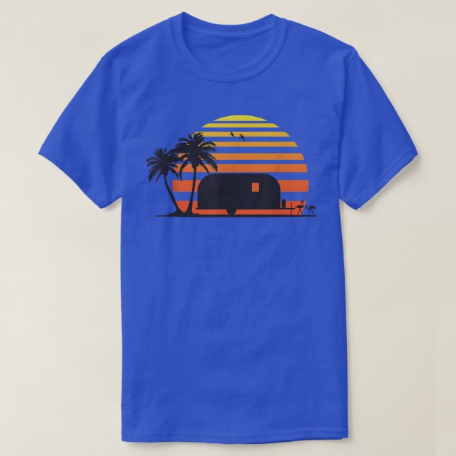 Vintage RV Camper Trailer Beach Sunset Tee (Design Front)