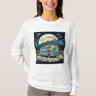 Vintage RV in the Mountains with Full Moon T-Shirt