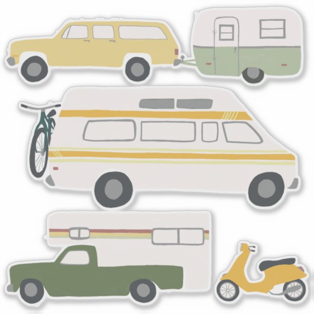 Vintage RV Van Motorhome Campervan Cute Drawing (Front)