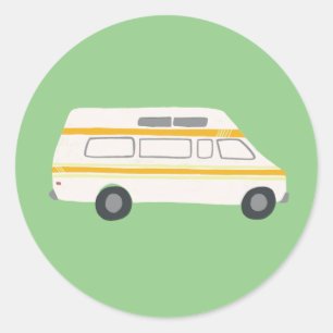 Vintage RV Van Motorhome Campervan Cute Drawing Classic Round Sticker