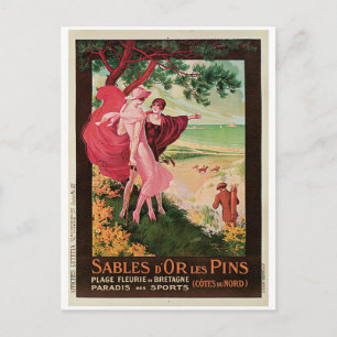 Vintage Sables-d'Or-les-Pins France travel ad Postcard