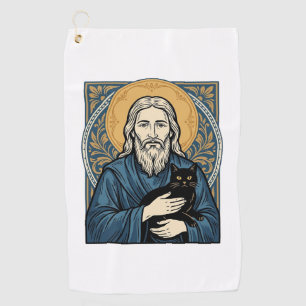 Vintage Sacred Cat Portrait Vector Shirt Design_1 Golf Towel