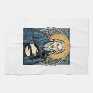 Vintage Sacred Cat Portrait Vector Shirt Design_1 Kitchen Towel
