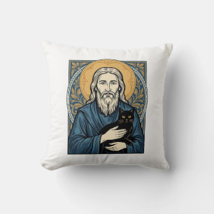 Vintage Sacred Cat Portrait Vector Shirt Design_1 Throw Pillow