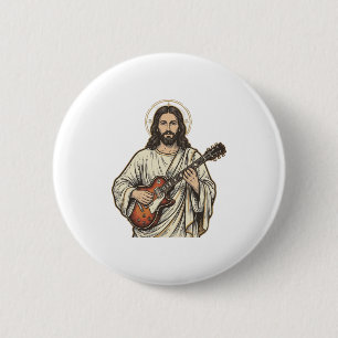 Vintage Sacred Guitarist Engraving Shirt Design_1 2 Inch Round Button