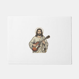 Vintage Sacred Guitarist Engraving Shirt Design_1 Doormat