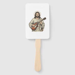 Vintage Sacred Guitarist Engraving Shirt Design_1 Hand Fan