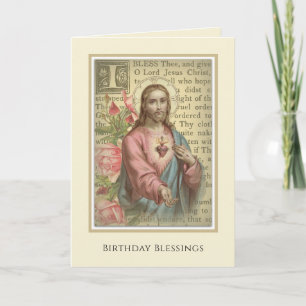 Vintage Sacred Heart of Jesus Religious Birthday Card