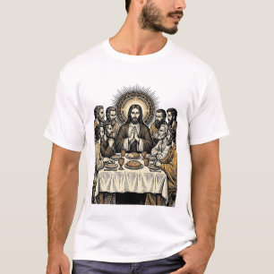 Vintage Sacred Supper Engraving Religious Art Shir T-Shirt