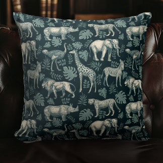 Vintage Safari African Animals Throw Pillow