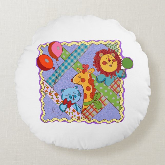 Vintage Safari Animals Round Pillow (Front)