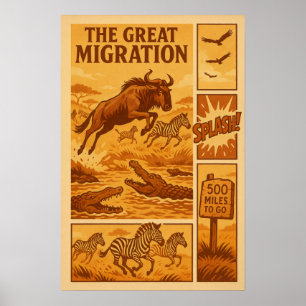 Vintage Safari Comic – The Great Migration Poster