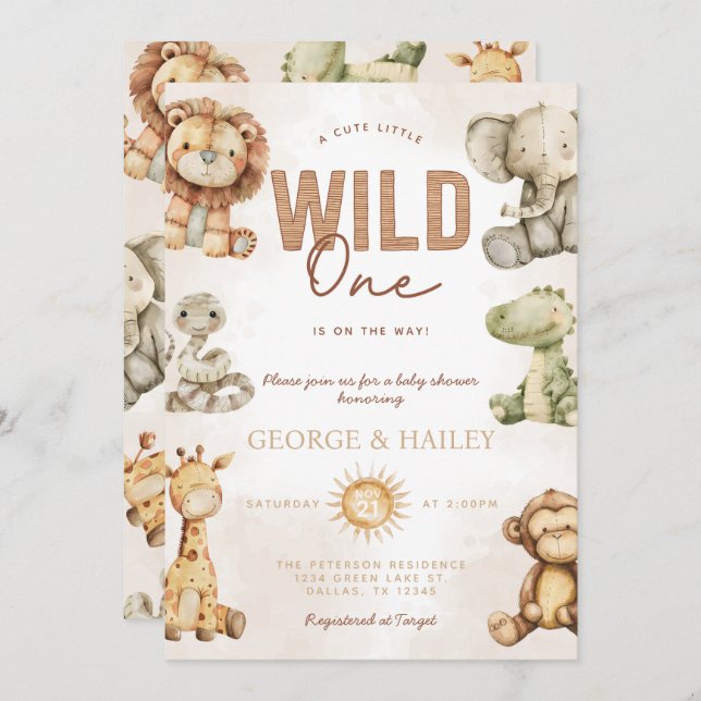Vintage Safari Plush Baby Shower Invitation (Front/Back)