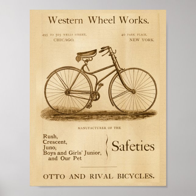 Vintage Safety Bicycles Ad Art Poster (Front)