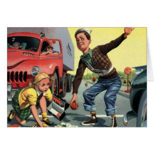 Vintage Safety Patrol Crossing Guard Helping Girl