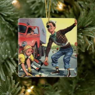 Vintage Safety Patrol Crossing Guard Helping Girl Ceramic Ornament