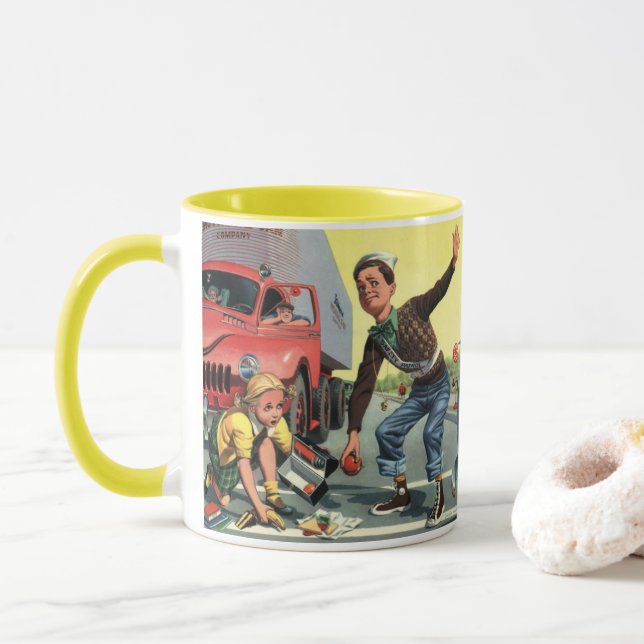 Vintage Safety Patrol Crossing Guard Helping Girl Mug (With Donut)