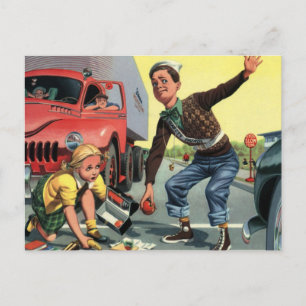 Vintage Safety Patrol Crossing Guard Helping Girl Postcard