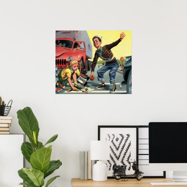 Vintage Safety Patrol Crossing Guard Helping Girl Poster (Home Office)