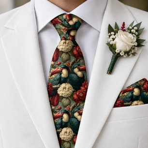 Vintage Sage and Crimson Toucan Exotic Birds Tie