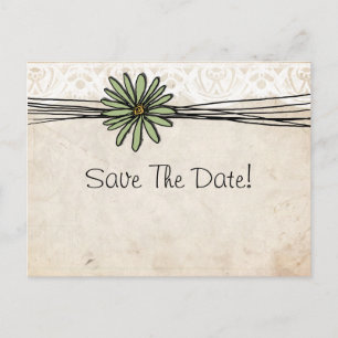 Vintage Sage Daisy Save The Date Announcement Postcard
