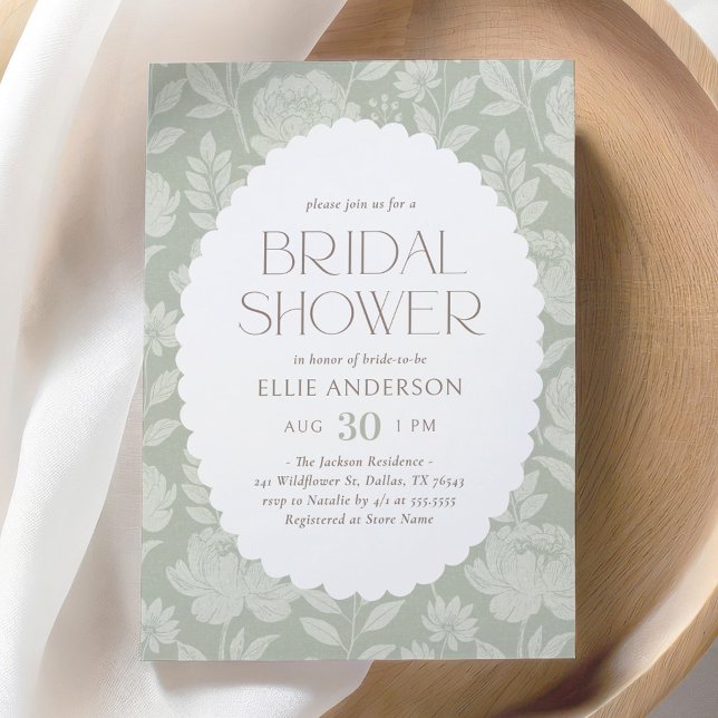 Vintage Sage Floral Chinoiserie Bridal Shower Invitation (Creator Uploaded)