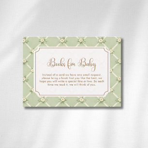 Vintage Sage Floral Diagonal Bow Books For Baby Enclosure Card