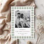 Vintage Sage Gingham Two Sided Family Photo Holiday Card<br><div class="desc">Vintage Classic two-sided family photo Christmas cards featuring sage gingham pattern with personalized family photo and holiday messages.</div>