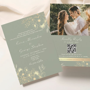 Vintage Sage Green All in One Wedding Invitation