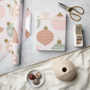 Vintage Sage Green and Blush Pink Ornaments  Wrapping Paper