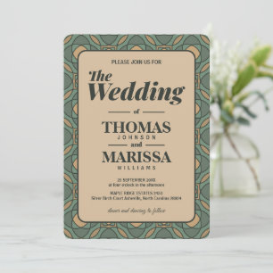 Vintage Sage Green and Gold Geometric Wedding Invitation