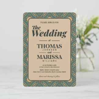Vintage Sage Green and Gold Geometric Wedding Invitation