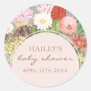 Vintage Sage Green Boho Bloom Cactus Baby Shower Classic Round Sticker