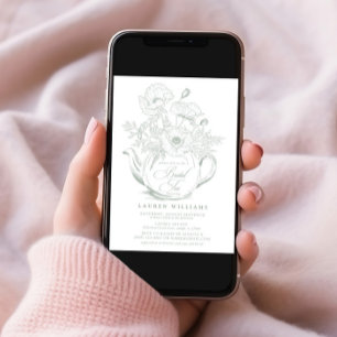 Vintage Sage Green Botanical Bridal Tea Shower Invitation