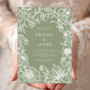 Vintage Sage Green Botanical Frame Wedding Invitation
