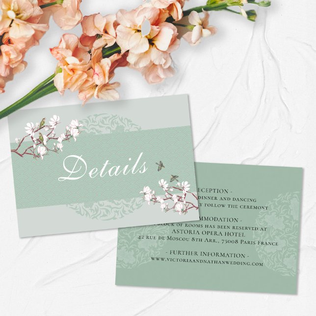 Vintage Sage Green Chinoiserie Wedding Details Enclosure Card (Creator Uploaded)