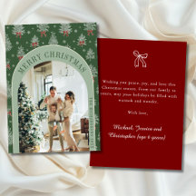 Vintage Sage Green Christmas Trees Bow Photo Card