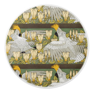 Vintage Sage Green Cockatoo Parrot Magnolia Art Ceramic Knob