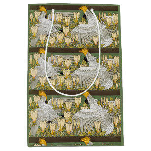Vintage Sage Green Cockatoo Parrot Magnolia Art Medium Gift Bag