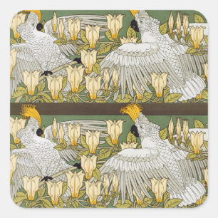 Vintage Sage Green Cockatoo Parrot Magnolia Art Square Sticker