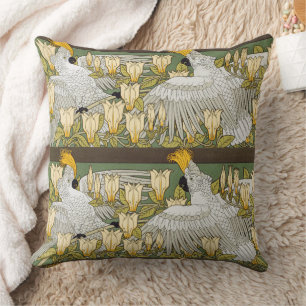 Vintage Sage Green Cockatoo Parrot Magnolia Art Throw Pillow